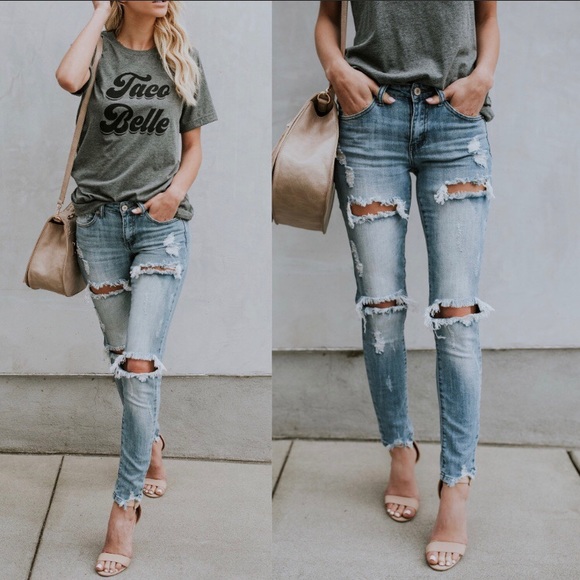 Denim - Distressed Skinny Jeans